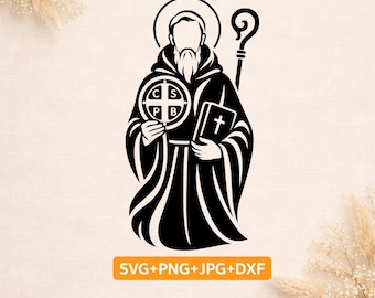 Sankt Benedictus SVG | Ansiktslös katolsk helgon Cricut Cut-fil | Kristen munk SVG | Katolsk lasergravyrdesign