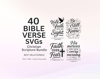 Bible Verse SVG Bundle 40 Designs – Christian Scripture SVGs for Shirts Mugs and Signs Cricut Silhouette