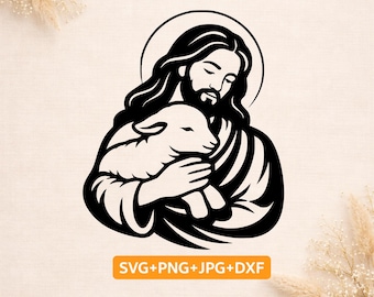 Good shepherd svg | Jesus with lamb svg | Christian shepherd svg | Jesus lamb png dxf