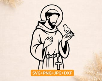 Sankt Franciskus av Assisi SVG, katolsk SVG, Sankt Franciskus klippfil, fågel SVG, Cricut, kristen dekal, laserfil