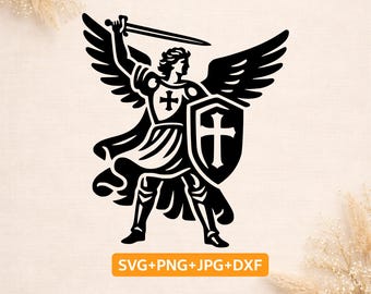 Archangel Michael SVG | Christian Warrior Angel SVG | Sword & Shield Cross Design | Cricut | Silhouette Cut File | Religious SVG Download