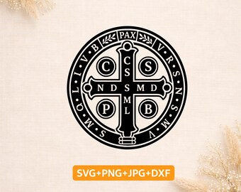 Saint Benedict Medal SVG | Catholic Cricut Cut File | Protection Medal SVG | Christian Cross Laser Engraving DXF