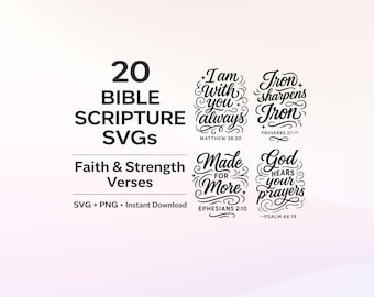 20 Bible Verse SVG Bundle for Cricut | Christian SVG Quotes PNG | Faith Scripture Cut Files | Religious Shirt Design Download