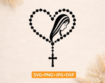 Heart Virgin Mary Rosary SVG | Catholic Heart Rosary SVG | Blessed Mother SVG | Marian Devotion Cricut File