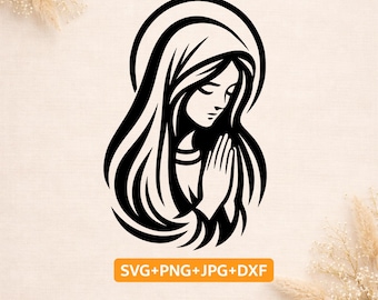 Virgin Mary SVG Portrait | Holy Mary Art Design | Catholic Cricut File | Blessed Mother Design | Christian svg png dxf