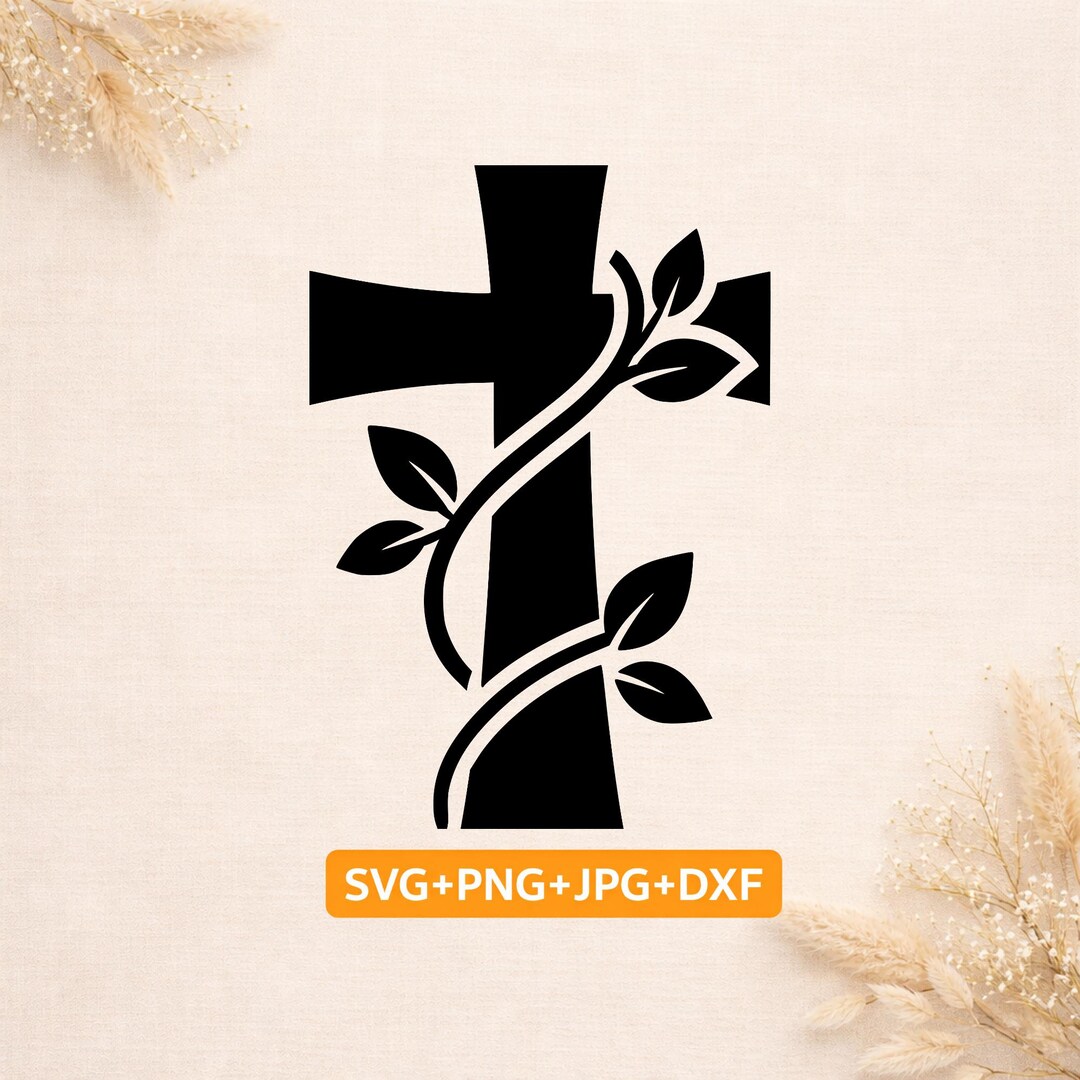Cross With Vine SVG, Christian Cross SVG, Minimal Religious Design ...