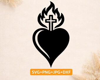 Sacred Heart of Jesus SVG, Catholic Heart Cross SVG, Religious Cricut Cut File, Christian Faith SVG, Laser Cut Design