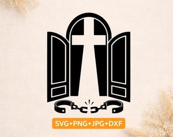 Freiheit in Christus SVG | Gebrochene Ketten Christliche SVG | Offene Tür Kreuz Cricut Schnitt Datei | Befreiung Glaubens Design PNG