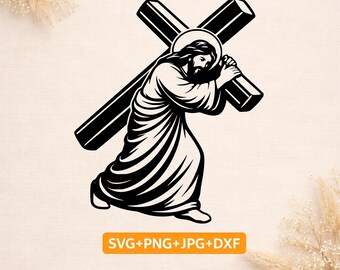 Jesus carrying cross svg | Jesus cross silhouette svg | Easter cross svg | Christian svg png dxf