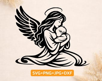 Schutzengel Sweet Baby SVG Bundle | Engel-Mutter & Kind-Schnitt-Datei | Religiöses Baby SVG | Cricut Silhouette DXF Sofortdownload