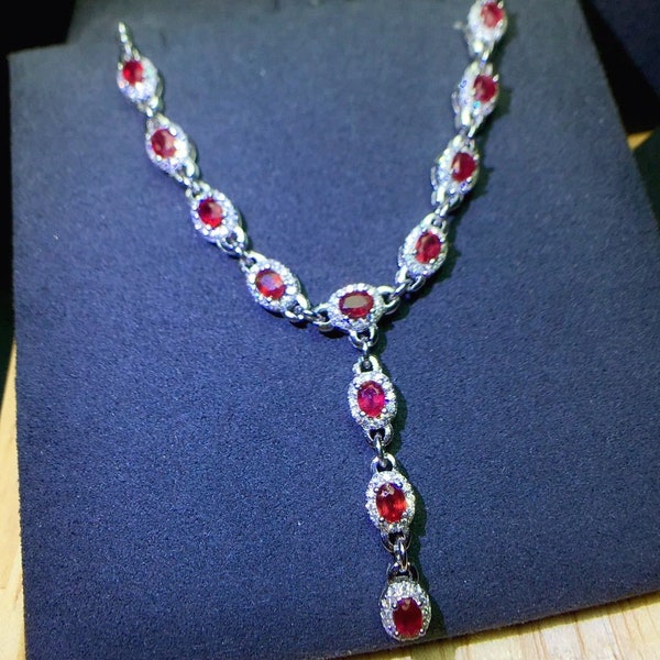 Natural Pigeon Blood Red Ruby Necklace, July Birthstone, S925 Sterling Silver, Handmade Gift For Women Her