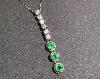 Natural Green Emerald Pendant Necklace, S925 Sterling Silver, May Birthstone, Handmade Engagement Gift For Women Her
