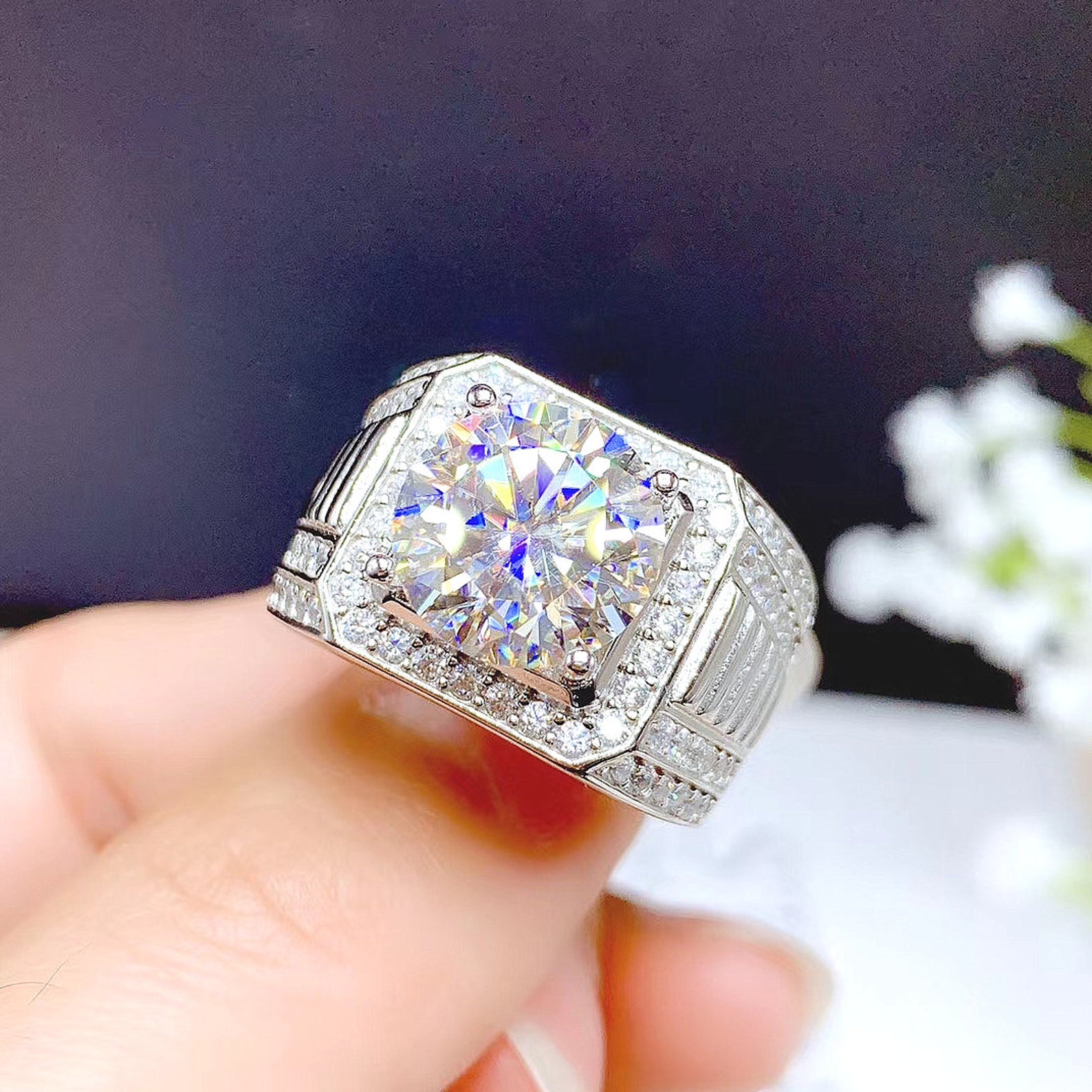 5 Carat Top Grade Moissanite Ring for Men S925 Sterling Etsy