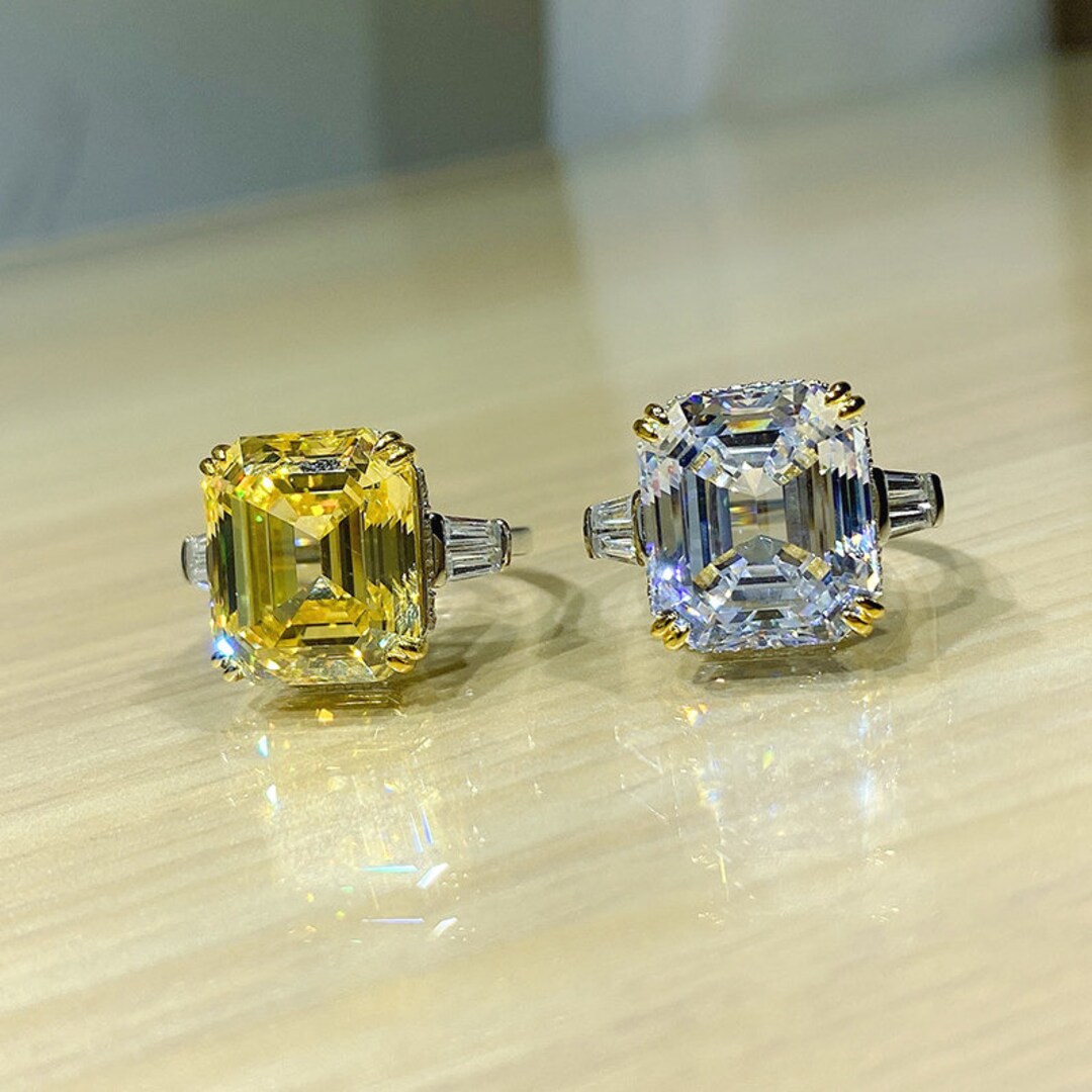 Simulated Diamond Ring Created Gemstone Sterling Silver Etsy