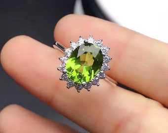 Natural Green Peridot Ring, August Birthstone, Sterling Silver Ring,Handmade  Engagement Statement Wedding. Gift For Women Her