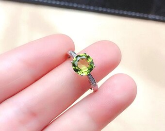 Natural Green Peridot Ring, August Birthstone, Sterling Silver Ring,Handmade  Engagement Statement Wedding. Gift For Women Her