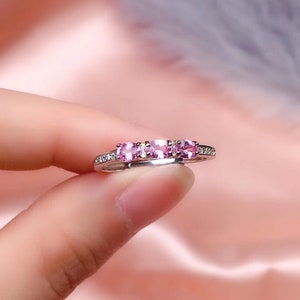 Natural Pink Sapphire Ring, S925 Sterling Silver, September Birthstone, Handmade Engagement Gift For Women Her