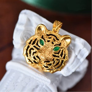 18K Gold Pendant, Tiger Pendant, Pendant Only, Handmade Wedding Engagement Gift For Women Her