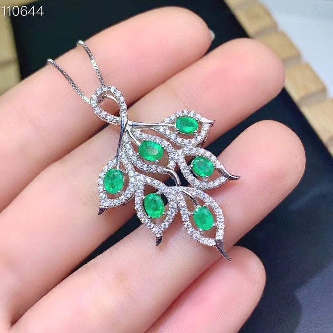 Natural Green Emerald Pendant Necklace, S925 Sterling Silver, May ...