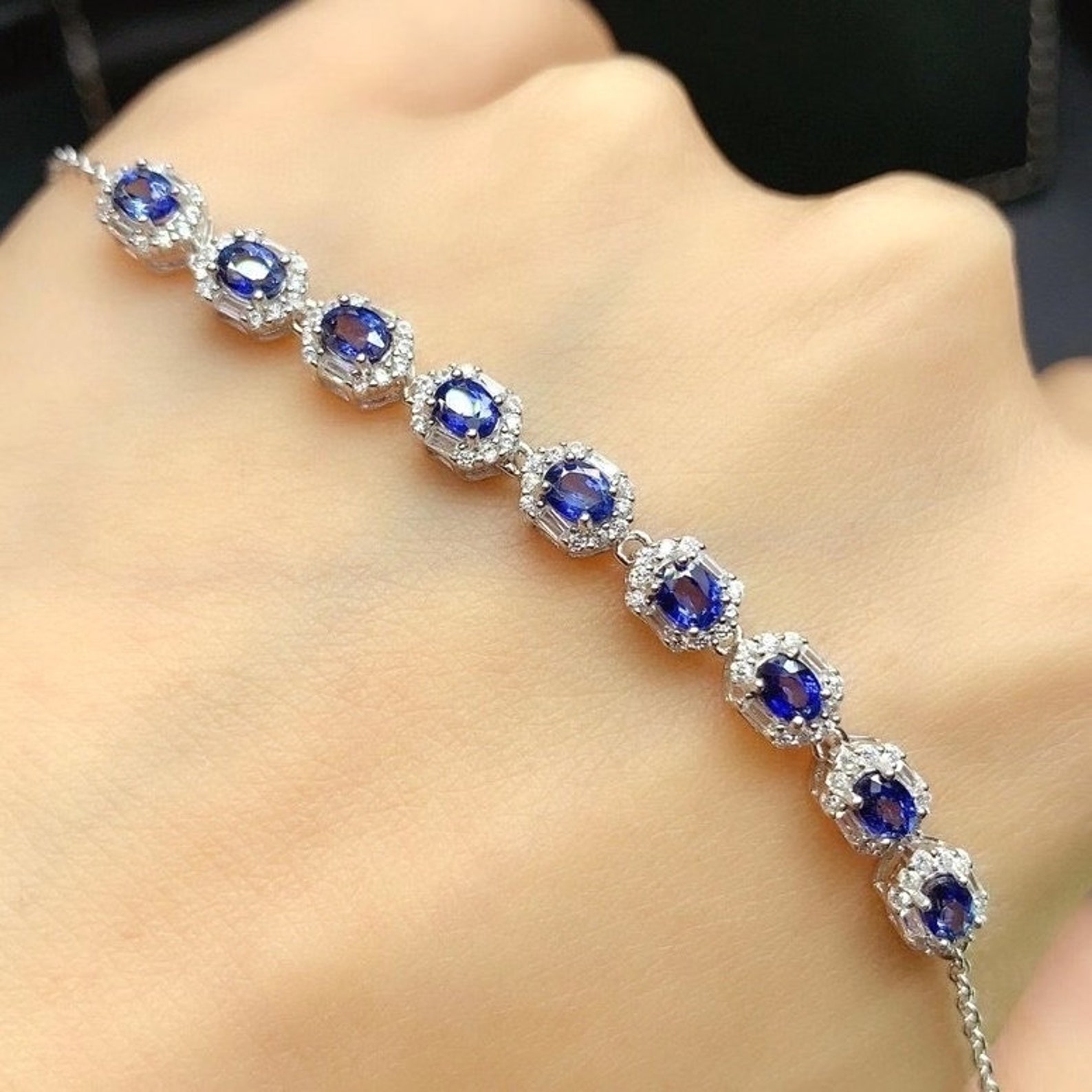 Natural Blue Sapphire Bracelet S925 Sterling Silver Etsy
