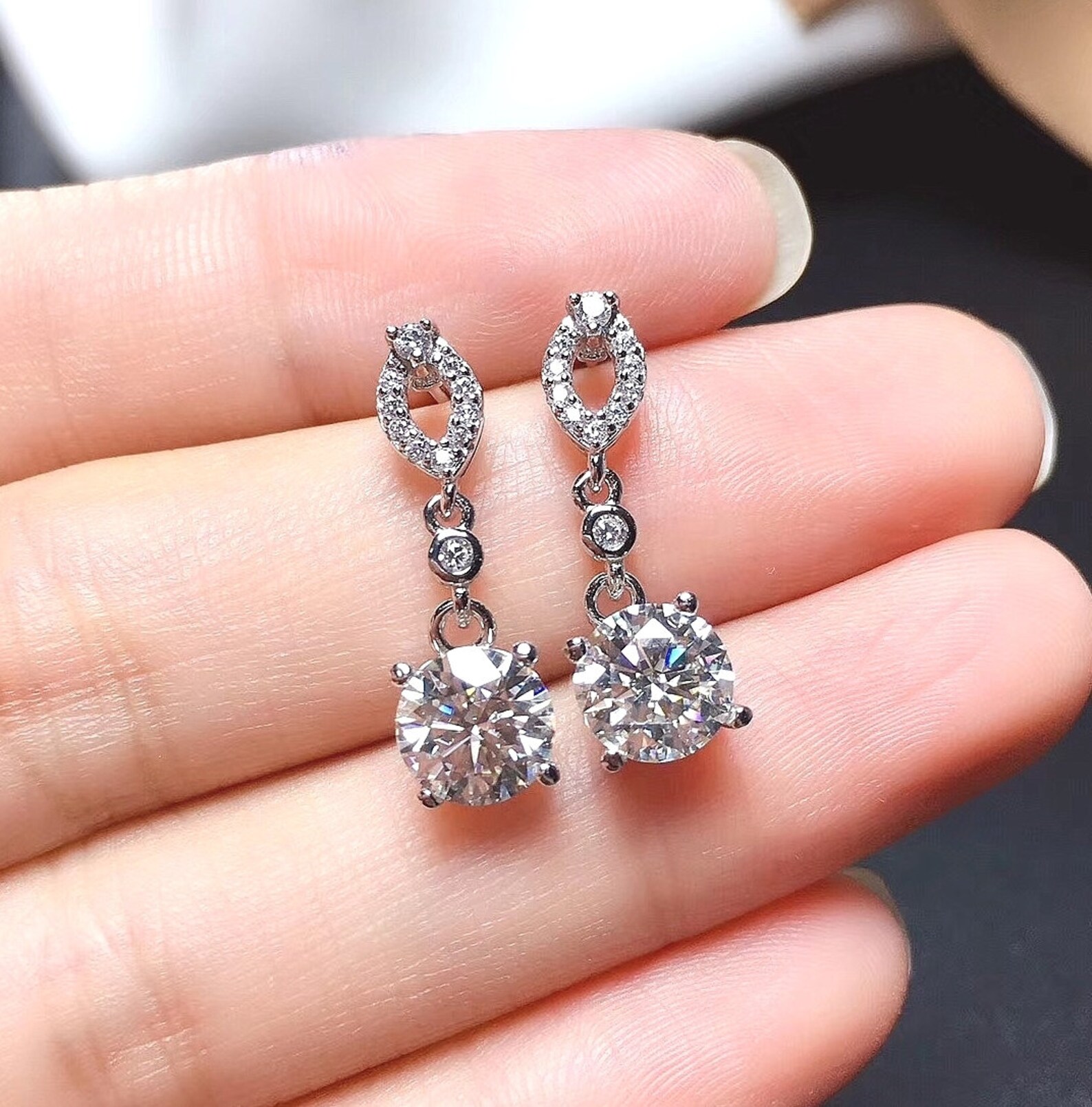 1 Carat Moissanite 925 Sterling Silver Drop Earrings