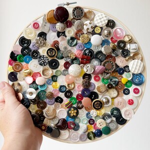 Button Textile Art | Handmade Collage, Embroidery Hoop, One-of-a-Kind Textile Artwork