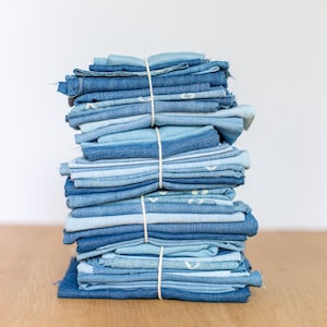 Chambray Fabric Scrap Bundle | Upcycled Cotton Remnants for Quilting, Sewing, and Crafting