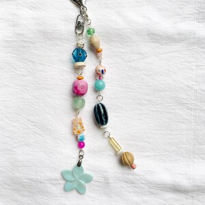 Handmade Beaded Bag Charm: Boho Keychain with Plumeria