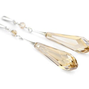 Long Wedding Earrings, Long Bridal Earrings, Gold Earrings for Bride, Long Teardrop Earrings for Bridesmaid, Swarovski Crystals Earrings