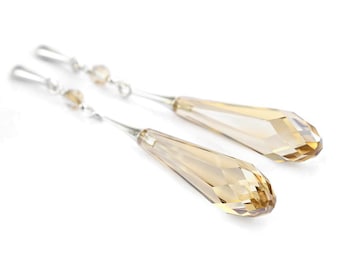 Boucles d'oreilles longues de mariage, boucles d'oreilles longues de mariée, boucles d'oreilles en or pour la mariée, boucles d'oreilles longues en forme de larme pour demoiselle d'honneur, boucles d'oreilles cristaux Swarovski