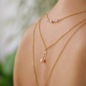 Collar con fondo de boda, joyería nupcial con espalda abierta, collar nupcial con espalda, collar nupcial con espalda, joyería con espalda de cristal, perla Swarovski Peach