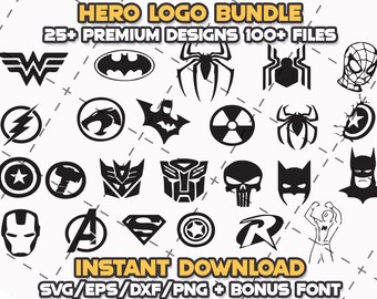 Helden-Logo SVG-Bundle: 25+ Designs, Bonusschrift (Digitaler Download)