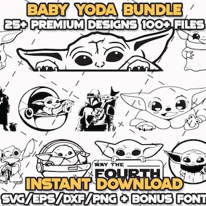 BABYYODA SVG BUNDLE  + Font | Svg, Png, Eps, Dxf Files | Cricut, Laser Cut, Print Ready | Diy Crafts, Birthday, Shirts, Digital Download
