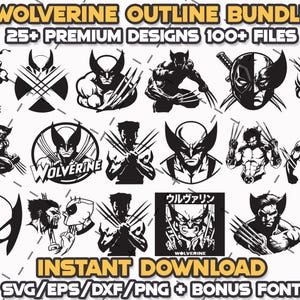 WOLVERINE SVG BUNDLE + Schrift | SVG, Png, Eps, Dxf Dateien | Cricut, Laser Cut, Druckfertig | Bastelarbeiten, Geburtstag, T-Shirts, digitaler Download