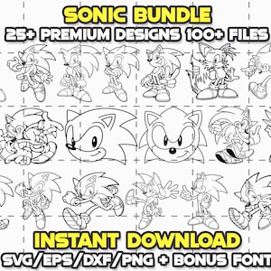 SONIC HEDGEHOG BUNDLE + Font Svg Png Eps Dxf Cricut Cameo Print Lazer Engrave File for Diy Crafts Birthdays Shirt Digital Download Cut Files