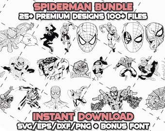 SPIDERMAN DESIGN BUNDLE  + Font | Svg, Png, Eps, Dxf Files | Cricut, Laser Cut, Print Ready | Diy Crafts, Birthday, Shirts, Digital Download