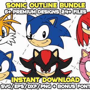 SONIC HEDGEHOG BUNDLE + Font Svg Png Eps Dxf Cricut Cameo Print Lazer Engrave File for Diy Crafts Birthdays Shirt Digital Download Cut Files