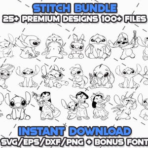 STITCH OUTLINE BUNDLE Svg Png Eps Dxf Cricut Cameo Print Lazer Engrave File for Diy Crafts Birthdays Shirt  Digital Download Cut Files