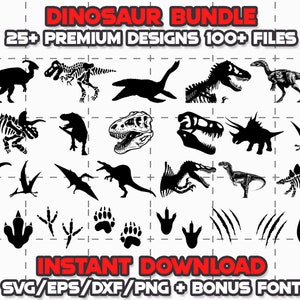 DINOSAUR JURASSIC BUNDLE Svg Png Eps Dxf Cricut Cameo Print Lazer Engrave File for Diy Crafts Birthdays Shirt Digital Download Cut Files