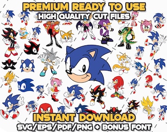 Sonic Hedgehog SVG Bundle: Cricut, Cameo Cut Files + Font (Digital Download)