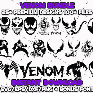 VENOM DESIGN BUNDLE  + Font | Svg, Png, Eps, Dxf Files | Cricut, Laser Cut, Print Ready | Diy Crafts, Birthday, Shirts, Digital Download