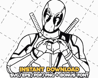 Pacchetto SVG di Deadpool: file per taglio Cricut e laser + font (download digitale)