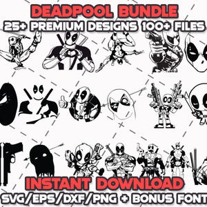 DEADPOOL SVG BUNDLE + Schrift | SVG, Png, Eps, Dxf Dateien | Cricut, Laser Cut, Druckfertig | Bastelarbeiten, Geburtstag, T-Shirts, digitaler Download