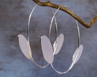 Spring Leaf Hoop Earrings - Hallmarked Recycled Sterling Silver - Handmade UK - Forigin Botanical Jewellery