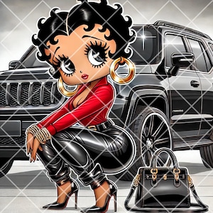 Urban Chic Adventure -PNG Datei- Betty Boop Grußkarten, Geschenkpapier, Tumbler wickeln, Journal, Tasche