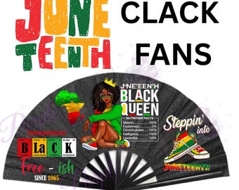 JUNETEENTH Black Glitter Fan with Loud Clack
