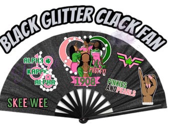 D9 AKA Oh So Pretty Black Glitter Fan with Loud Clack