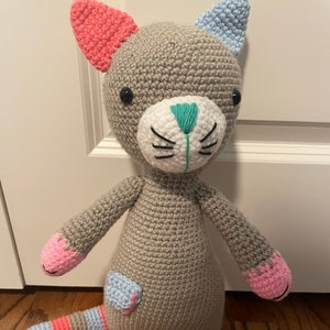 Crocheted Cat, Grey Cat, Handmade Cat, Amigurumi Cat, Colorful Cat, Cat Plush, Cat Gift, Crochet Cat Plushie, Kitty Cat Plush, Handmade Gift