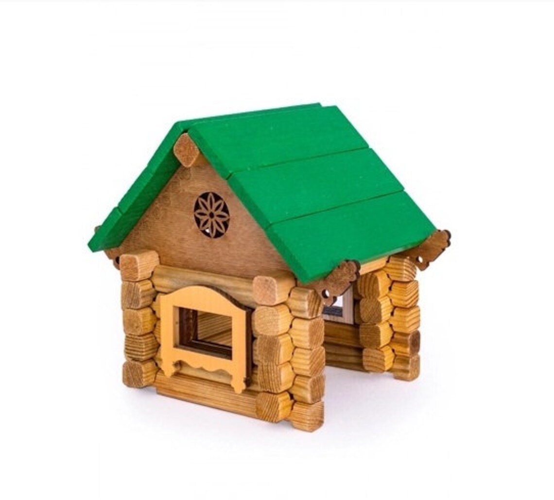 Small wooden building kit. Miniature blocks house. wooden hut Etsy