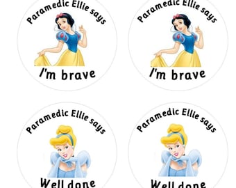 Personalised Disney Princess Stickers for Brave Patients, Pediatric Nurse Gift, Student Paramedic Reward, Custom Doctor Stickers